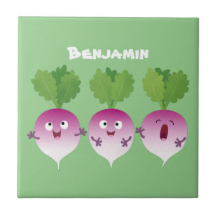 Cute turnip vegetable trio singing cartoon  ceramic tile
