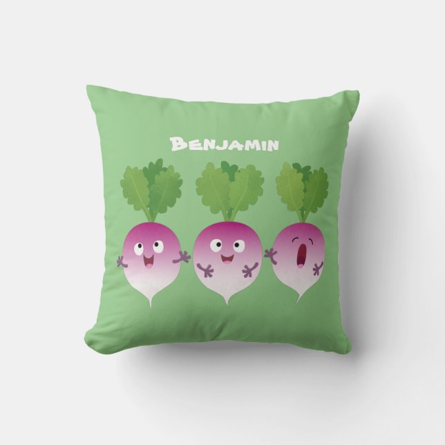 Cute turnip vegetable trio singing cartoon cushion (Front)