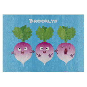 Cute turnip vegetable trio singing cartoon cutting board