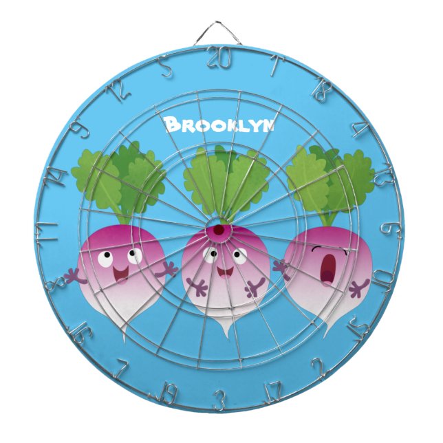 Cute turnip vegetable trio singing cartoon dartboard (Front)