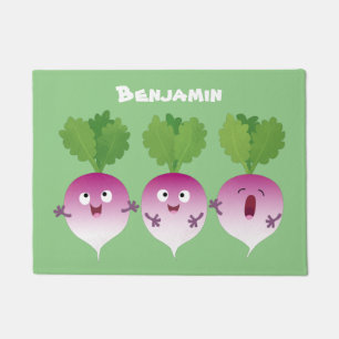 Cute turnip vegetable trio singing cartoon doormat