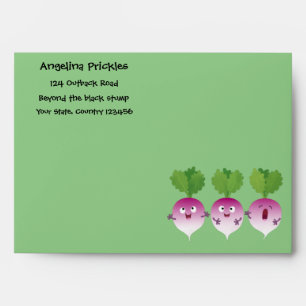 Cute turnip vegetable trio singing cartoon envelope