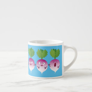 Cute turnip vegetable trio singing cartoon espresso cup