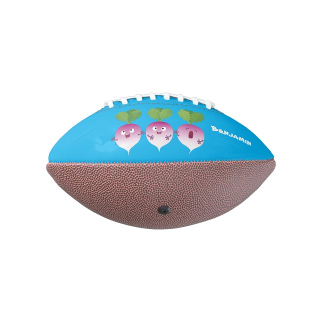 Cute turnip vegetable trio singing cartoon football (Rotated 270)