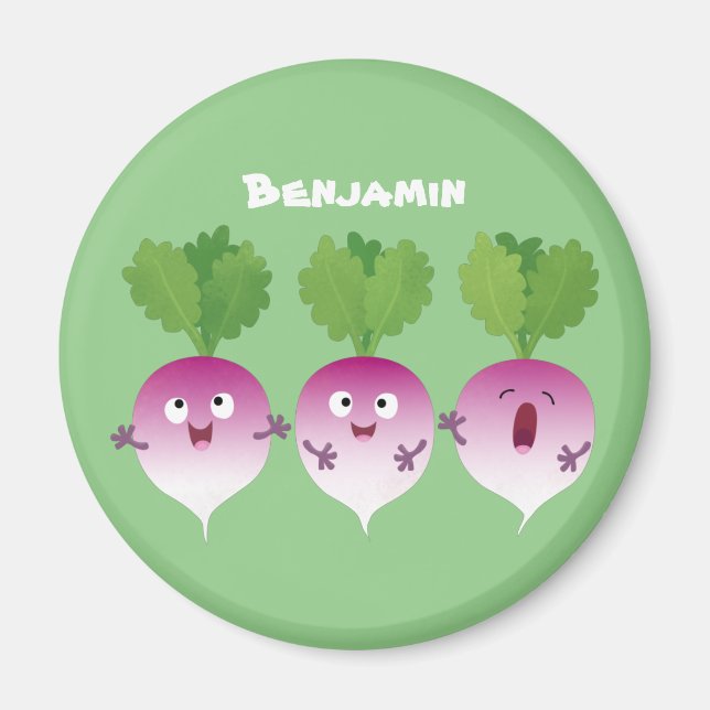 Cute turnip vegetable trio singing cartoon magnet (Front)