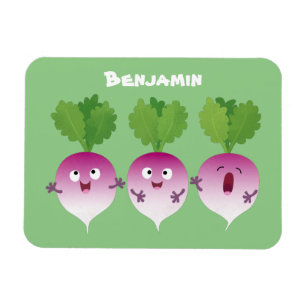 Cute turnip vegetable trio singing cartoon magnet