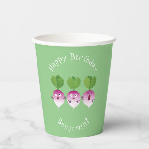 Cute turnip vegetable trio singing cartoon paper cups