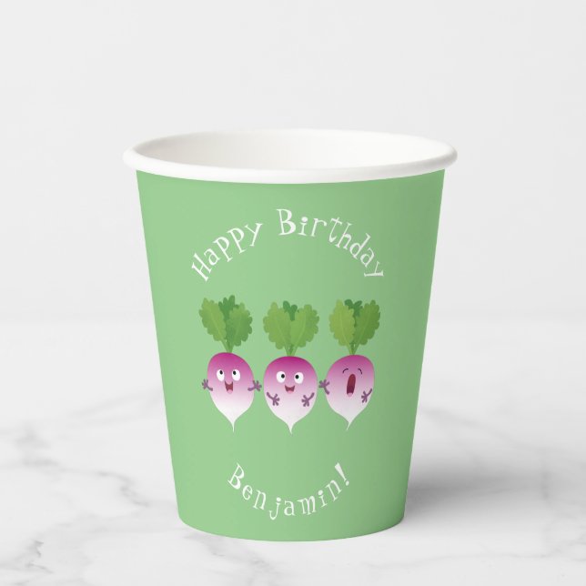 Cute turnip vegetable trio singing cartoon paper cups (Front)