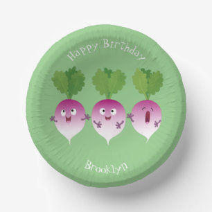 Cute turnip vegetable trio singing cartoon paper plate