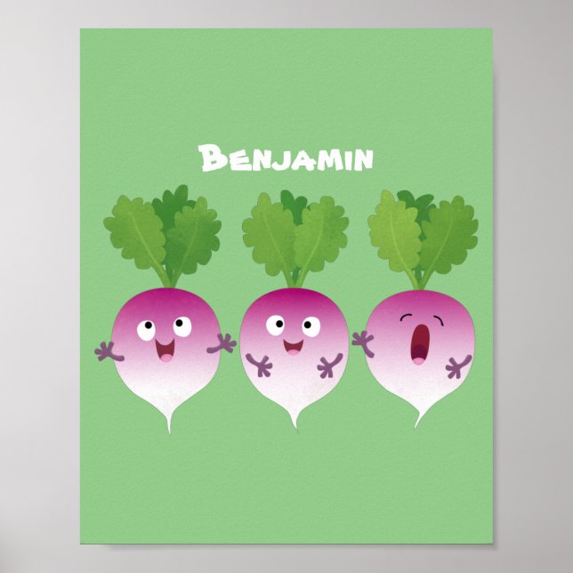 Cute turnip vegetable trio singing cartoon poster (Front)