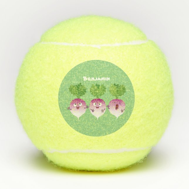 Cute turnip vegetable trio singing cartoon tennis balls (Front)