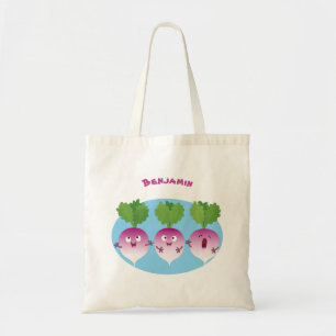 Cute turnip vegetable trio singing cartoon tote bag