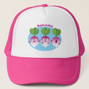 Cute turnip vegetable trio singing cartoon  trucker hat