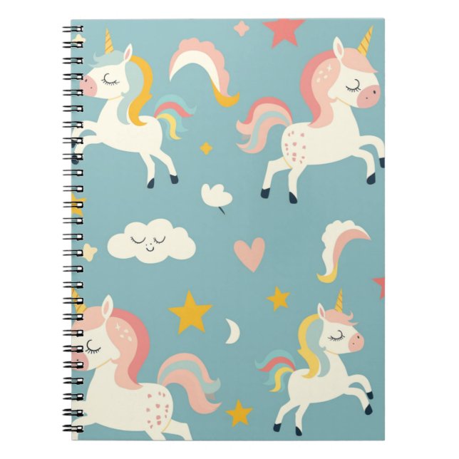 Cute Turqoise Unicorn for Kids Notebook (Front)