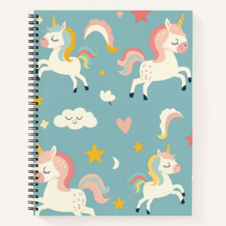 Cute Turqoise Unicorn for Kids Notebook