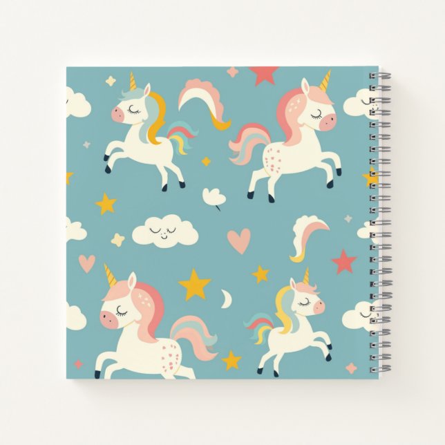 Cute Turqoise Unicorn for Kids Notebook (Back)