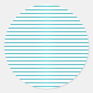 Cute Turquoise and White Stripes Classic Round Sticker