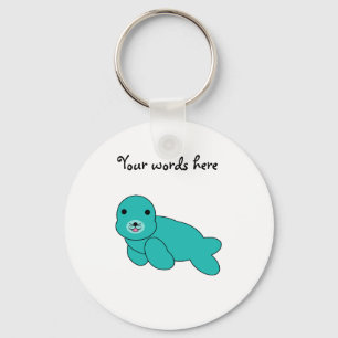Cute turquoise baby seal key ring