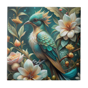Cute Turquoise Bird Ceramic Tile