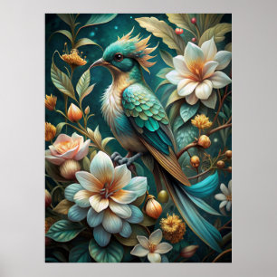 Cute Turquoise Bird Poster
