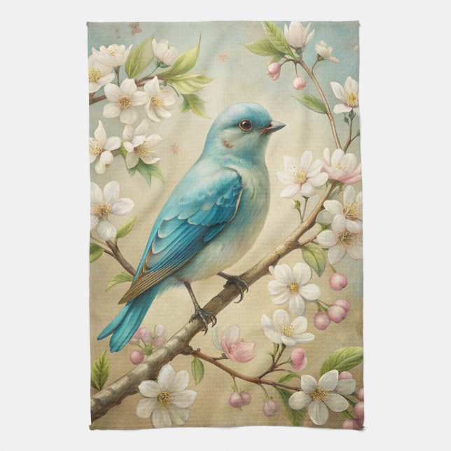 Cute Turquoise Bird Tea Towel (Vertical)
