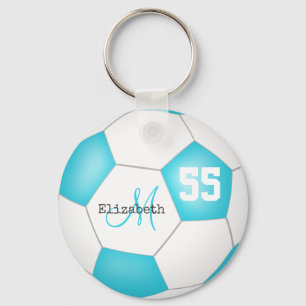 cute turquoise blue and white girls' soccer key ring