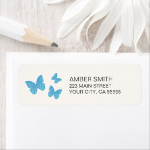 Cute Turquoise Blue Butterfly Watercolor Nature Return Address Label