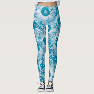 CUTE Turquoise Blue Floral Pattern Leggings