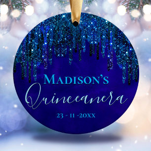 Cute Turquoise Blue Glitter Unicorn Quinceanera Ceramic Ornament