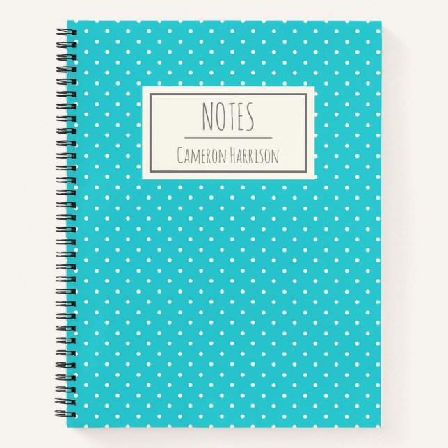 Cute Turquoise Blue Polka Dots Personalised Notebook (Front)