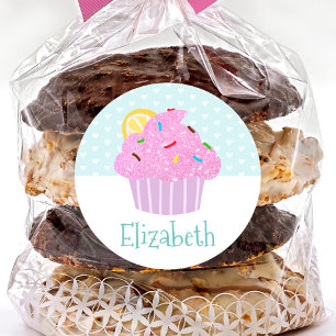 Cute turquoise cupcake sweet modern name school  classic round sticker