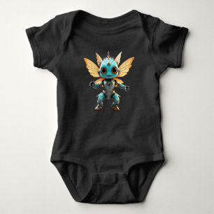 Cute Turquoise Dancing Robot Pixie Baby Bodysuit