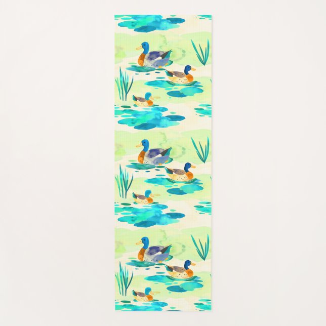 Cute turquoise ducks pattern yoga mat (Front)