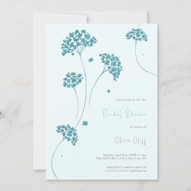Cute Turquoise Flowers Bridal Shower  Invitation (Front)
