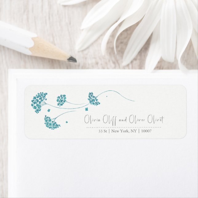 Cute Turquoise Flowers Return Address Label (Insitu)