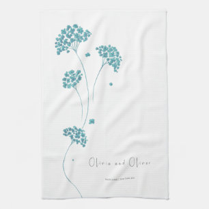 Cute Turquoise Flowers Tea Towel