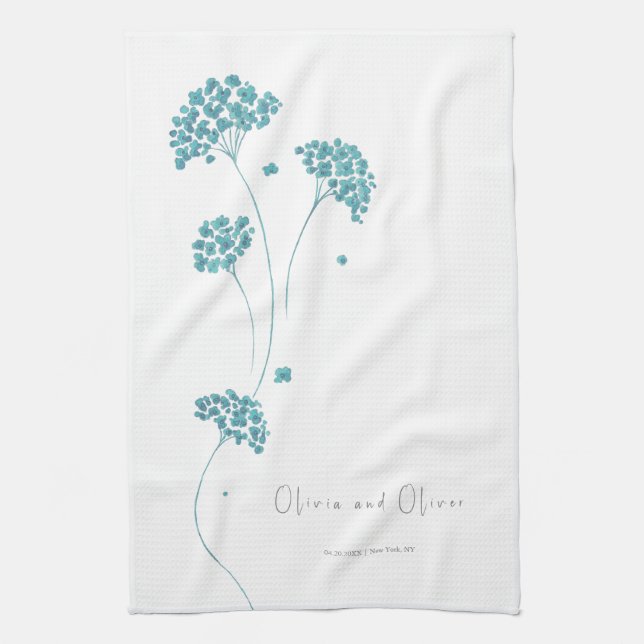 Cute Turquoise Flowers Tea Towel (Vertical)