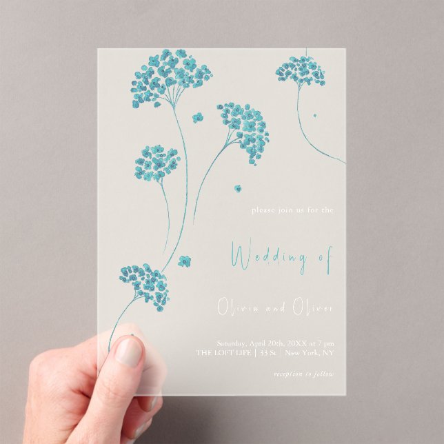 Cute Turquoise Flowers Wedding Acrylic Invitations (Insitu (Handheld))