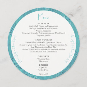 Cute Turquoise Flowers Wedding Circle Menu