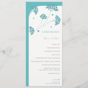 Cute Turquoise Flowers Wedding Program
