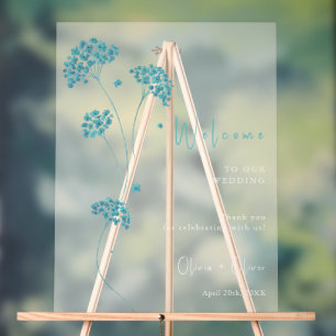Cute Turquoise Flowers Wedding Welcome Acrylic Sign