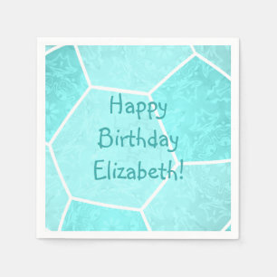 cute turquoise girly soccer birthday party napkin