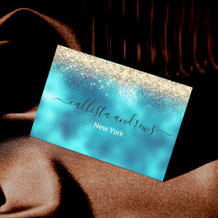 Cute turquoise gold faux glitter 	Magnetic business card