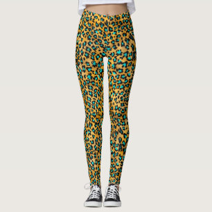 Cute Turquoise/Gold Leopard Print Leggings
