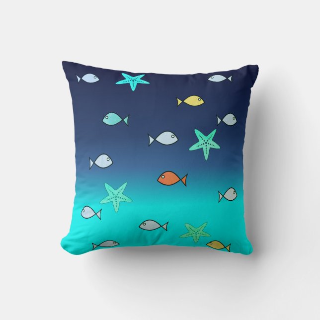 Cute Turquoise Green Blue Starfish Fish Cushion (Front)