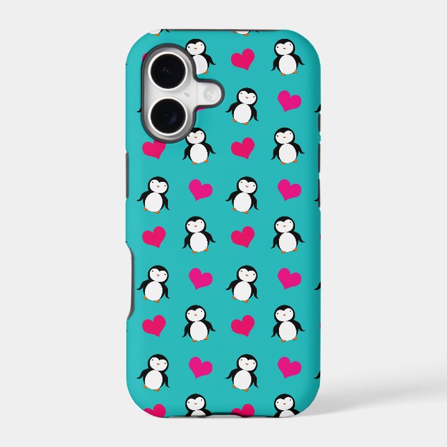 Cute turquoise penguin hearts pattern (Back)