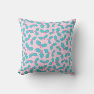 Cute Turquoise & Pink Christmas Mistletoe Festive Cushion