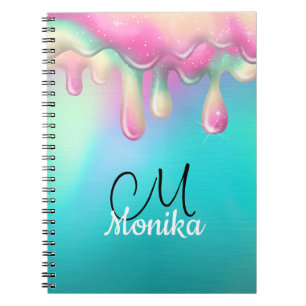 Cute Turquoise Pink Rainbow Dripping Galaxy  Notebook