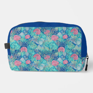 Cute Turquoise Pink Tropical Coral Watercolor  Dopp Kit