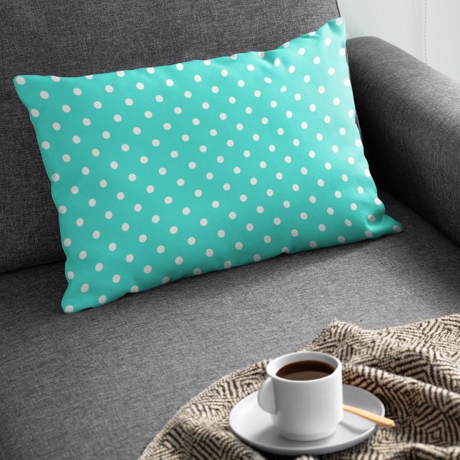 Cute Turquoise Polka Dots Pattern Lumbar Cushion (Creator Uploaded)